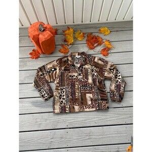 Vintage 80's Mixed Animal  Print Gold Trim Lightweight Jacket Size Medium Petite